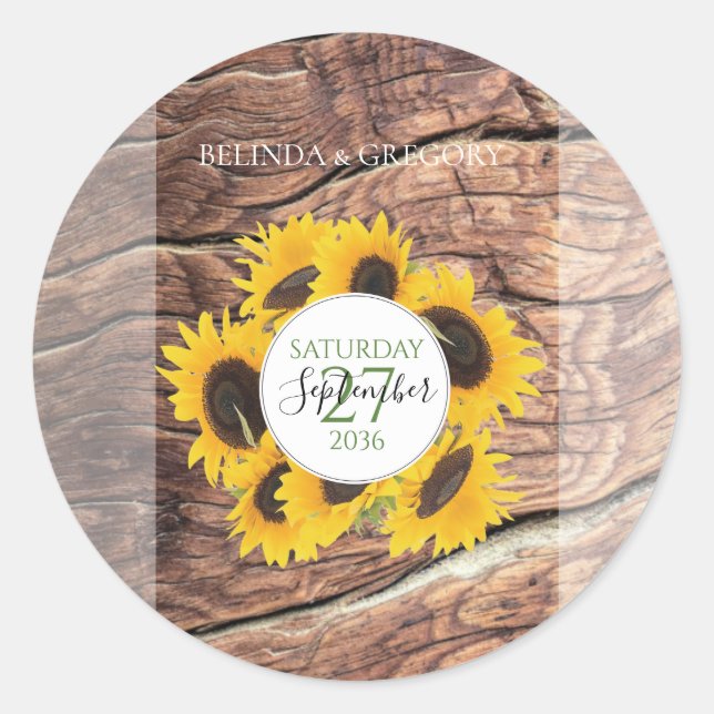 Adesivo Redondo Casamento Rustic Sunflower (Frente)