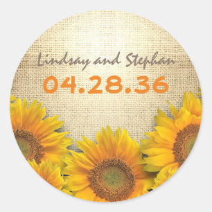 Adesivo Redondo Casamento Rustic Sunflower Burlap