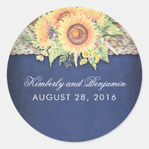 Adesivo Redondo Casamento Rustic Sunflower Burlap Marinho