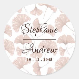 Adesivo Redondo Casamento Rustic Terracotta Beige Ginkgo Leaf