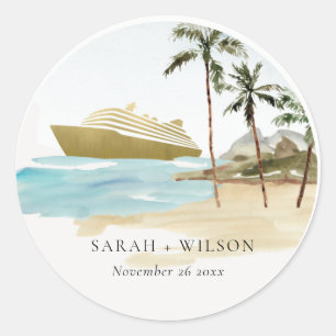 Adesivo Redondo Casamento Rustic Tropical Seascape Beach Cruise Pa