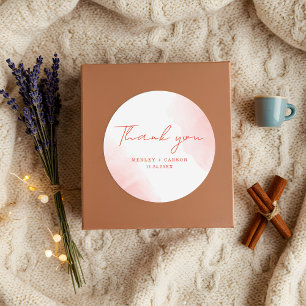 Adesivo Redondo Casamento Rustic Watercolor Terracotta Obrigado