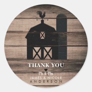 Adesivo Redondo Casamento Rustic Weathered Wood Black Barn Country