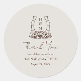 Adesivo Redondo Casamento Rustic Western Boho Horsfere Obrigado