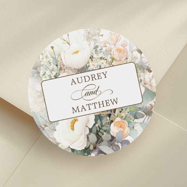 Adesivo Redondo Casamento Rustic White Blooms (Criador carregado)