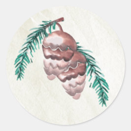 Adesivo Redondo Casamento Rustic Winter Forest Pine Cone