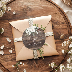 Adesivo Redondo Casamento Rustic Winter Pine Obrigado A Favor