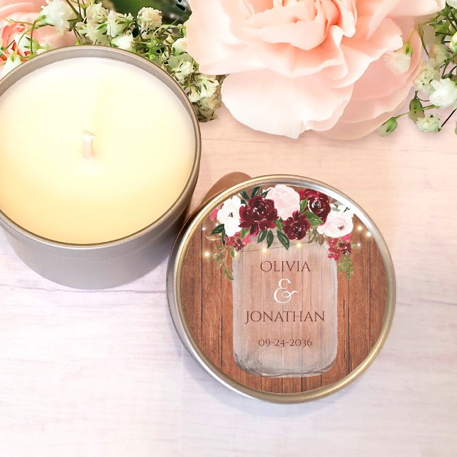 Adesivo Redondo Casamento Rustic Wood Floral Mason Jar Lights (Criador carregado)