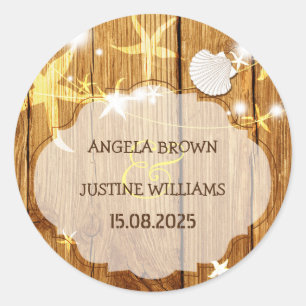 Adesivo Redondo Casamento Rustic Wood Grain Starfish