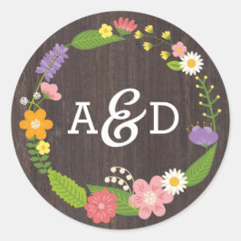 Adesivo Redondo Casamento Rustic Woodland Bohemian Floral Wreath