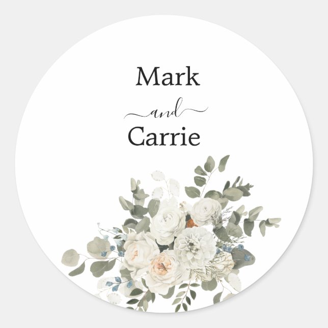 Adesivo Redondo Casamento Rústico com Verde de Eucalipto (Frente)