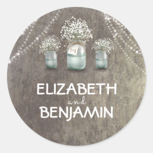 Adesivo Redondo Casamento rústico floral do frasco de pedreiro da