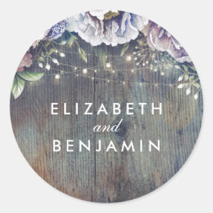 Adesivo Redondo Casamento rústico floral do vintage roxo azul da