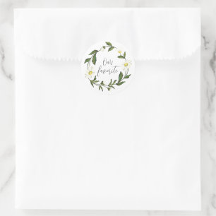 Adesivo Redondo Casamento Rústico Floral Margarida Branca