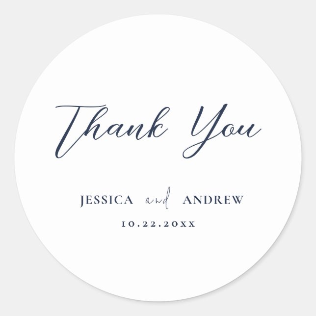 Adesivo Redondo Casamento Simples Azul e Branco do Marinho Elegant (Frente)