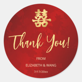 Adesivo Redondo Casamento Simples Chinês Vermelho Obrigado