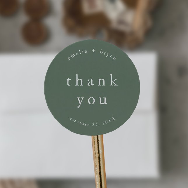 Adesivo Redondo Casamento Simples Da Montanha EMELIA Obrigado (EMELIA Modern Mountain Simple Wedding Thank You Classic Round Sticker)