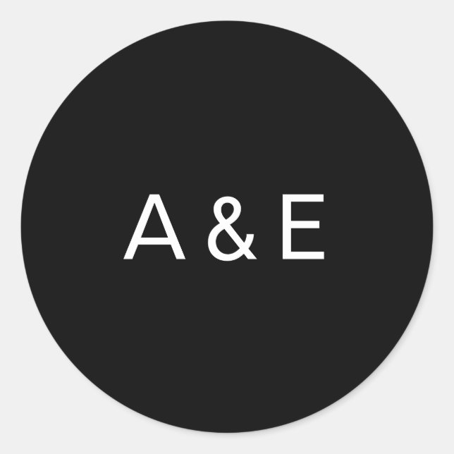 Adesivo Redondo Casamento Simples de Ampersand Preto Monograma (Frente)