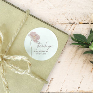 Adesivo Redondo Casamento Simples de Flor Selvagem Boho Obrigado