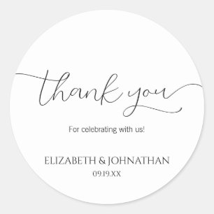 Adesivo Redondo Casamento Simples De Manuscritos Mínimos Obrigado