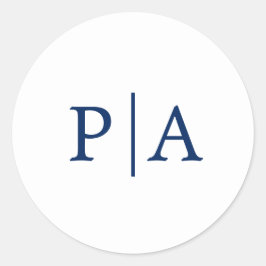 Adesivo Redondo Casamento simples de Marinho azul e monograma bran