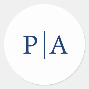 Adesivo Redondo Casamento simples de Marinho azul e monograma bran