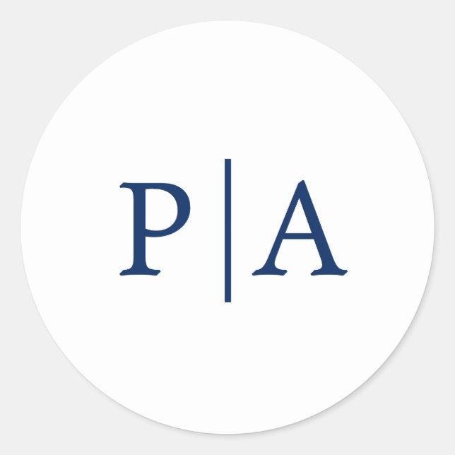 Adesivo Redondo Casamento simples de Marinho azul e monograma bran (Frente)