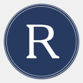 Adesivo Redondo Casamento simples de monograma azul Marinho