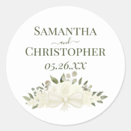 Adesivo Redondo Casamento Simples de Rosas Brancas e Blossomas