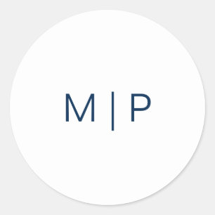 Adesivo Redondo Casamento Simples do Monograma Azul do Marinho Mod