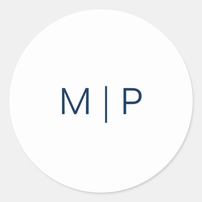 Adesivo Redondo Casamento Simples do Monograma Azul do Marinho Mod (Frente)