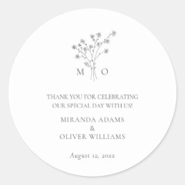 Adesivo Redondo Casamento simples e elegante minimalista de buquê 