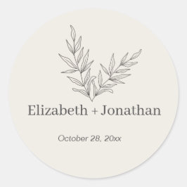 Adesivo Redondo Casamento simples e minimalista de folhas