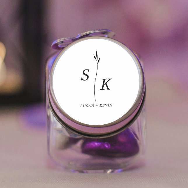 Adesivo Redondo Casamento Simples e Mínimo de Elegância Chic Leaf  (Criador carregado)