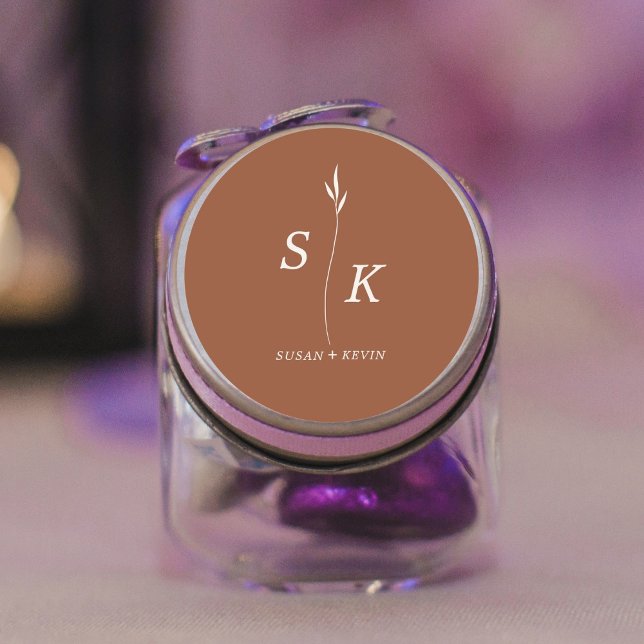 Adesivo Redondo Casamento Simples e Mínimo de Elegância Chic Leaf  (Criador carregado)