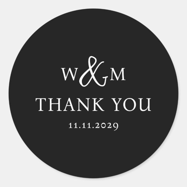 Adesivo Redondo Casamento Simples Elegante Moderno Monograma (Frente)