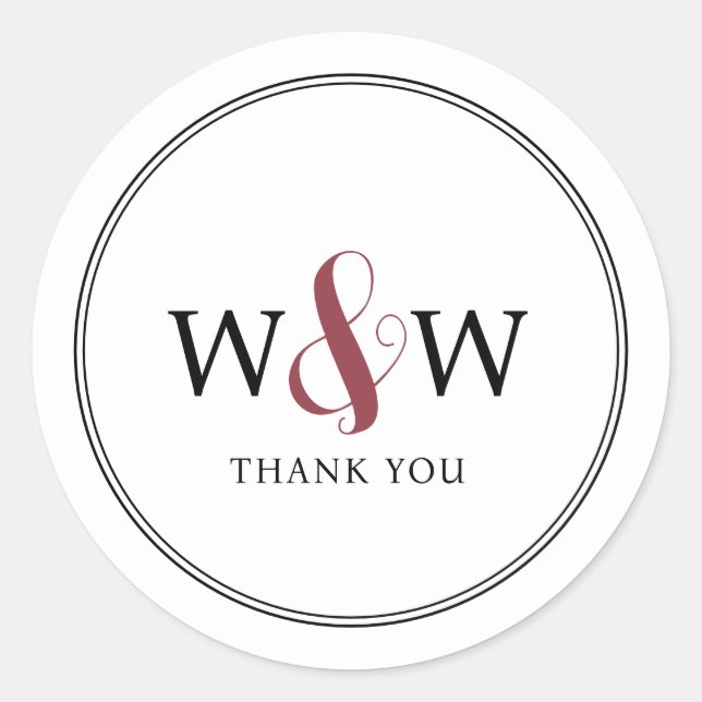 Adesivo Redondo Casamento Simples Elegante Moderno Monograma (Frente)
