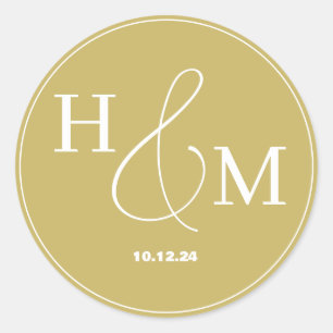 Adesivo Redondo Casamento Simples Elegante Moderno Monogramado