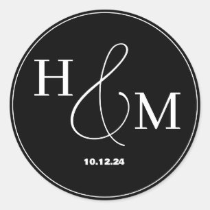Adesivo Redondo Casamento Simples Elegante Moderno Monogramado
