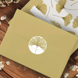 Adesivo Redondo Casamento Simples Faux Dourado Ginkgo Monograma