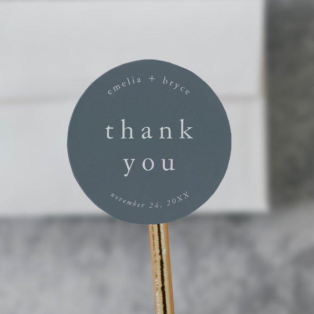 Adesivo Redondo Casamento Simples - Marinho EMELIA Boho - Obrigado (EMELIA Boho Navy Rustic Simple Wedding Thank You Classic Round Sticker)