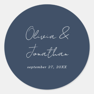Adesivo Redondo Casamento Simples Minimal Azul Marinho Script