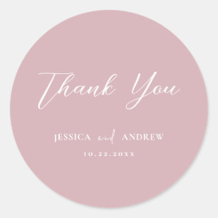 Adesivo Redondo Casamento Simples Mínimo Pink e Branco Dusty