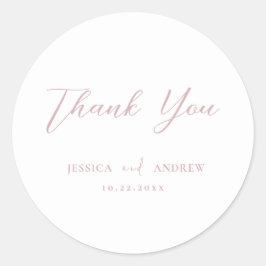 Adesivo Redondo Casamento Simples Mínimo Pink e Branco Dusty