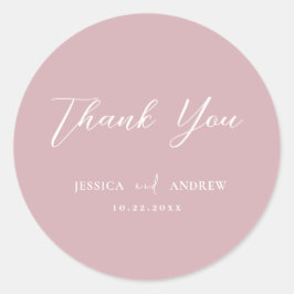 Adesivo Redondo Casamento Simples Mínimo Pink e Branco Dusty