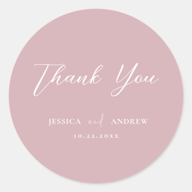 Adesivo Redondo Casamento Simples Mínimo Pink e Branco Dusty (Frente)