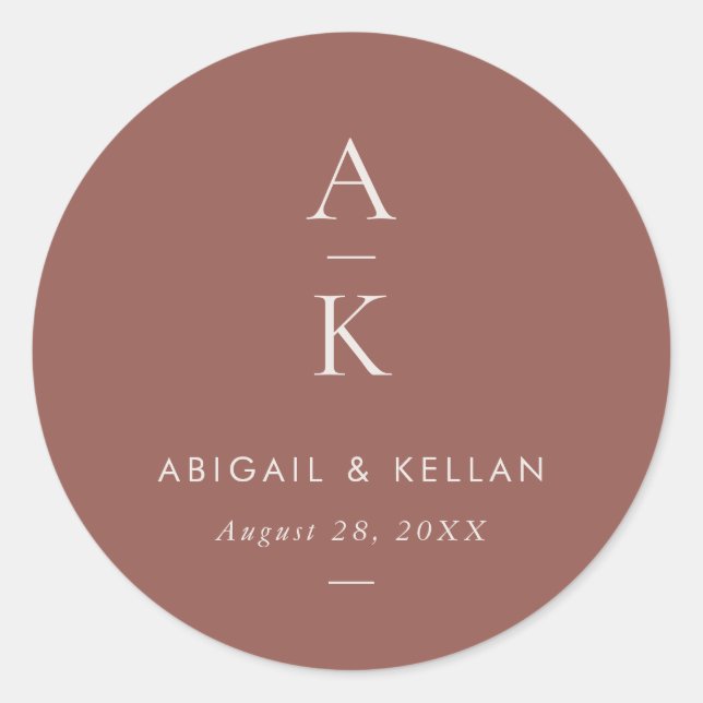 Adesivo Redondo Casamento Simples Moderno de Monograma Mistura (Frente)