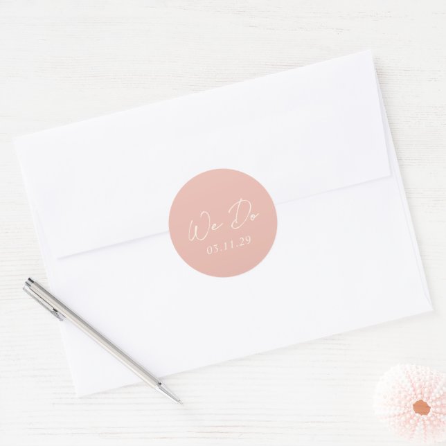 Adesivo Redondo Casamento Simples Moderno de Pêssego (Envelope)