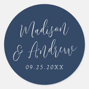 Adesivo Redondo Casamento Simples Personalizado Azul-Marinho