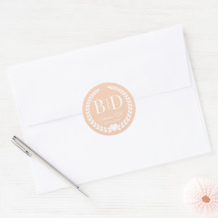 Adesivo Redondo Casamento Simples Pêssego Pêssego Pêssego Monogram